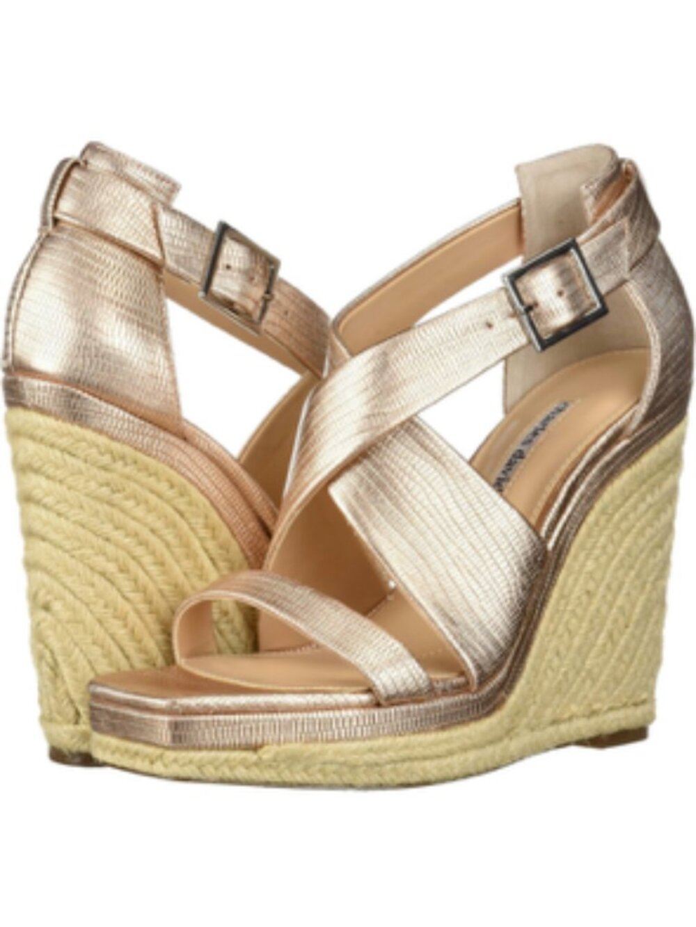 Charles David Esper Rose Gold Wedges Size 9.5 NWOT Glam Metallic Sandals